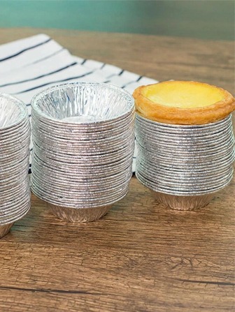 100pcs Disposable Aluminum Foil Baking Molds For Cookies, Muffins, Cupcakes, Egg Tarts, Round Shape