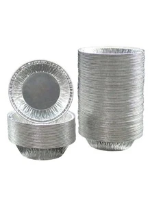 100pcs Disposable Aluminum Foil Baking Molds For Cookies, Muffins, Cupcakes, Egg Tarts, Round Shape - Silver - View 3