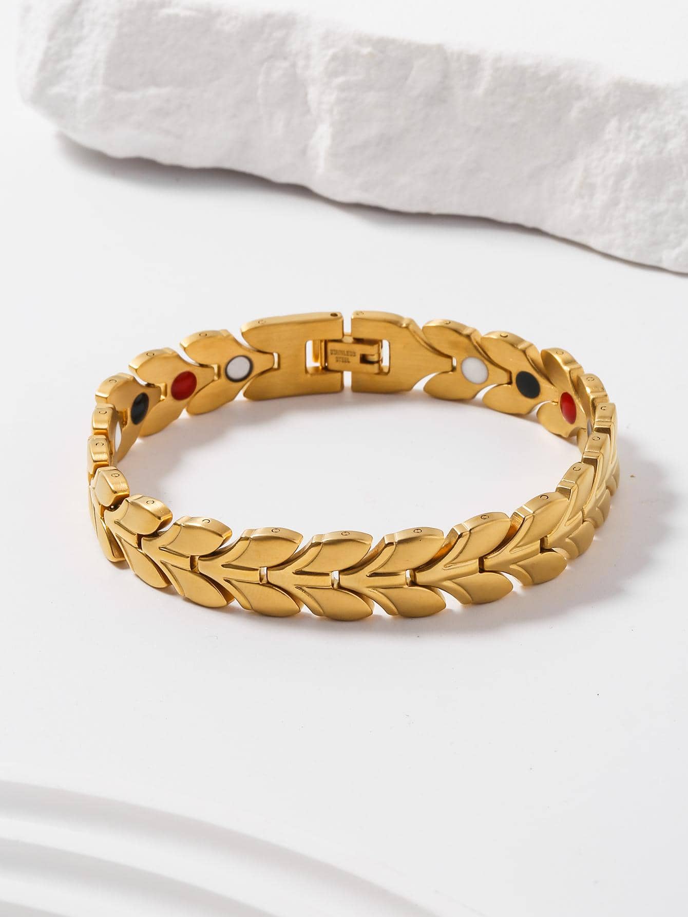 1 Miếng Thép không gỉ Nam Ngày Lá cây Hàng đơn Từ tính Chuỗi vòng tay Punk Hip Pop Phong cách Để Trang Trí Hàng Ngày - Vàng - Xem 1