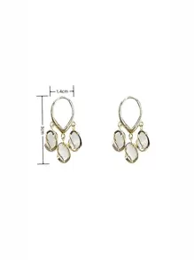 1pair Lily Flower & Three Cat's Eye Stone Decor Drop Earrings With Anti-Lost Design For Women