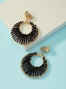 1對波西米亞風格金屬幾何圓形吊墜耳環，結婚禮物 - 金黃色 - 查看 4