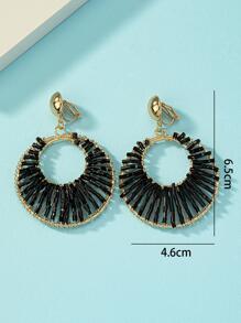 1對波西米亞風格金屬幾何圓形吊墜耳環，結婚禮物 - 金黃色 - 查看 5