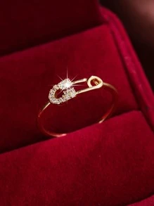 1 chiếc nhẫn nữ thời trang cá nhân hóa hình kim, đính đá Zirconia tổng hợp, thiết kế quà tặng thường ngày. - Vàng - Xem 1