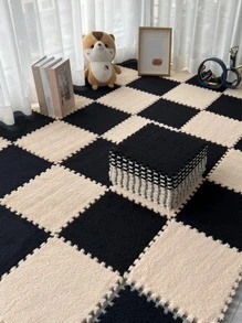 2pcs Solid Color Rug, Red Modern Polyester Floor Mat, For Living Room, Bedroom - Black - View 6