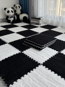 2pcs Solid Color Rug, Red Modern Polyester Floor Mat, For Living Room, Bedroom - Black - View 4