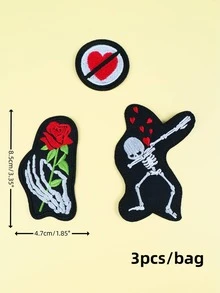 3pcs Skeleton & Floral Pattern Iron-on Patch, Modern Polyester Sewing Patch For Home - Multicolor - View 2
