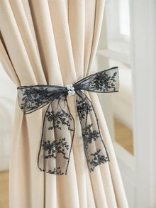 1 pieza Alzapaños de cortina con bordado de flor - Negro - Ver 4