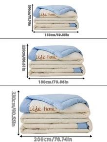 1pc Letter Embroidered Bedspread. Modern Fabric Quilt For Home - Blue - View 4