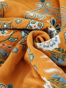 1pc Flower Pattern Fringe Trim Throw Blanket, Modern Fabric Throw Blanket For Couch And Bed For Home - Yellow - View 6