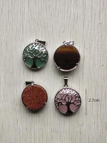12入組混合天然石材和合成石材合金生命之樹圓形吊墜 - 彩色 - 查看 3