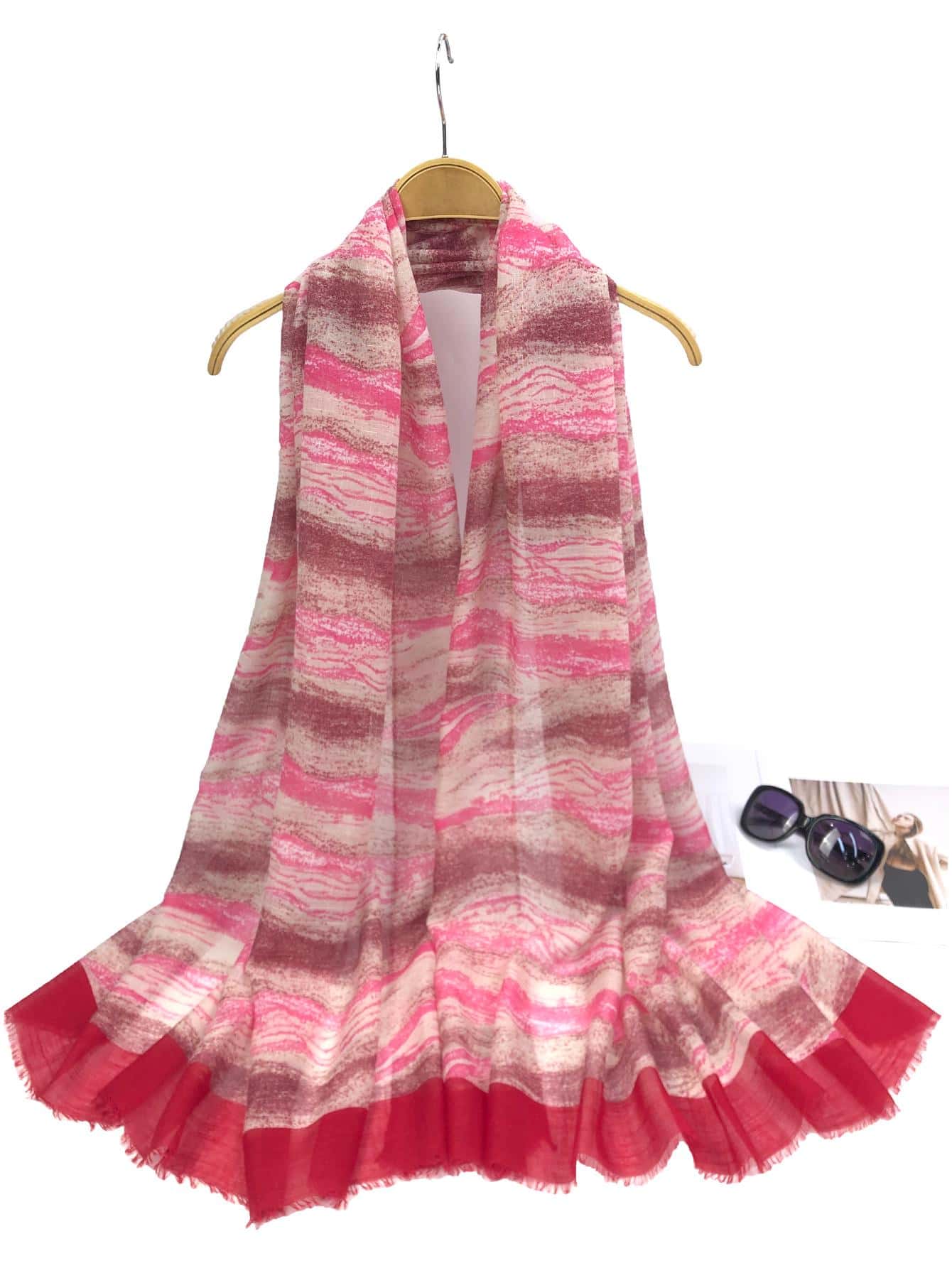 1 chiếc khăn quàng cổ cho nữ Allover in thô viền thông thường, cho cuộc sống hàng ngày - Đỏ - Xem 1