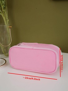 1 szt. Dwukolorowa łatka dekoracyjna torba na artykuły papiernicze, prosta wielowarstwowa torba na długopis o dużej pojemności do organizera artykułów piśmienniczych dla studentów - Różowy - Zobacz 3