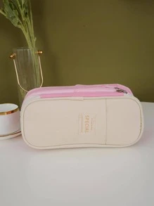 1 szt. Dwukolorowa łatka dekoracyjna torba na artykuły papiernicze, prosta wielowarstwowa torba na długopis o dużej pojemności do organizera artykułów piśmienniczych dla studentów - Różowy - Zobacz 2