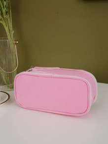 1 szt. Dwukolorowa łatka dekoracyjna torba na artykuły papiernicze, prosta wielowarstwowa torba na długopis o dużej pojemności do organizera artykułów piśmienniczych dla studentów - Różowy - Zobacz 6