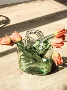 1pc Clear Flower Pot With Handle,Home Decor,Flower Vase,Centerpiece,Table Decor - Green - View 4