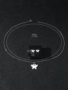 3pcs/set Fashionable Stainless Steel Butterfly Shape Stud Earrings & Pendant Necklace For Women's Daily Wear - Silver - View 3