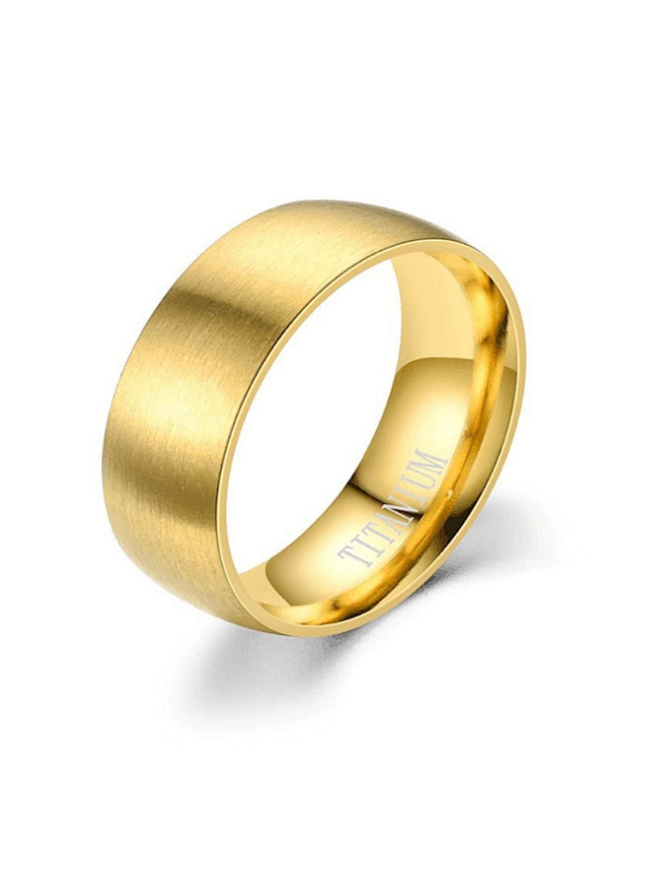 Nhẫn Nam Thép Titan Với Bề Mặt Tròn, Bề Mặt Được Đánh Bóng, Dây Đeo Đơn Giản Chống Trầy Xước, Trang Sức Đeo Tay Nhẫn Phong Cách Doanh Nhân Cổ Điển - Vàng - Xem 1