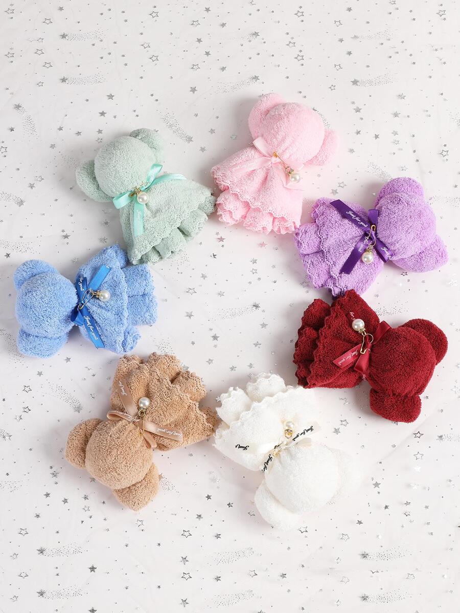 2 Cái/bộ Khăn Mặt Trơn, Vải Polyester Sáng Tạo Hình Gấu Làm Sạch Da Mặt Để Làm Quà Tặng - Màu tím - Xem 1