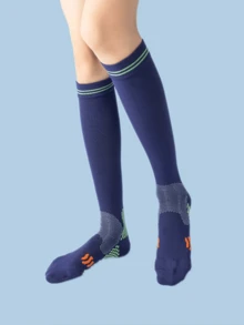 1pair Geometric Print Fabric Compression Athletic Socks - Royal Blue - View 2