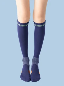 1pair Geometric Print Fabric Compression Athletic Socks - Royal Blue - View 3