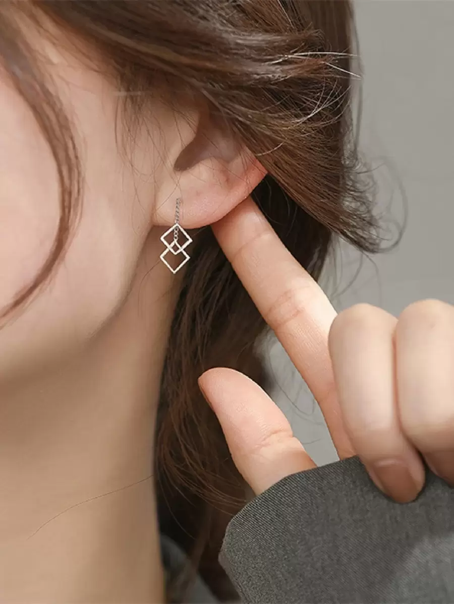 1 par Pendientes largos simple & multicapas cuadrado colgante para mujeres