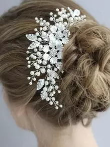 1 Nữ Kim Cương Giả Hoa & Ngọc Trai Giả Trang Trí Quyến Rũ Cô Dâu Tóc Cho Đám Cưới - Bạc - Xem 1