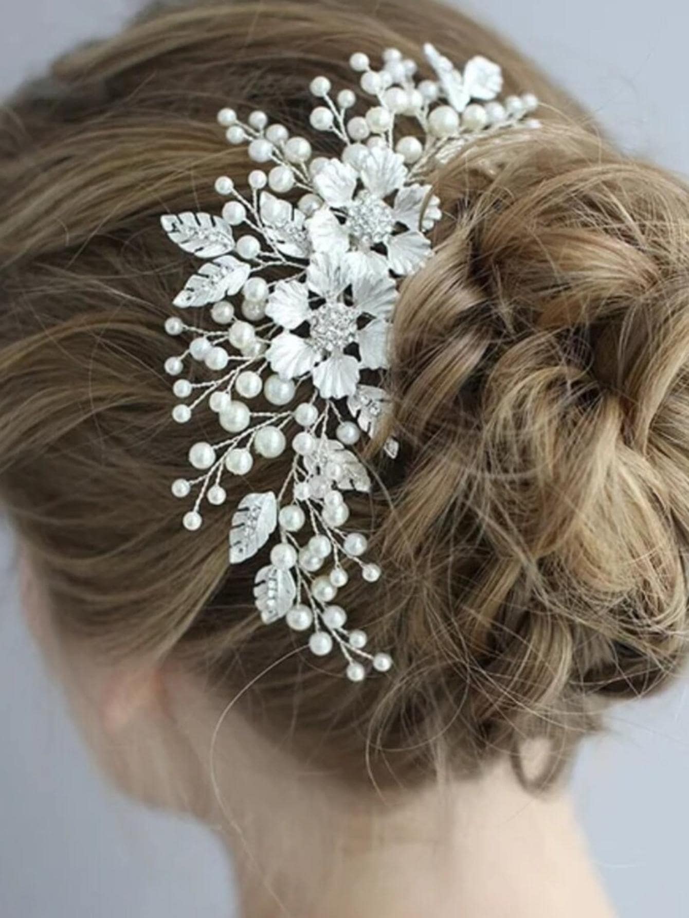 1 Nữ Kim Cương Giả Hoa & Ngọc Trai Giả Trang Trí Quyến Rũ Cô Dâu Tóc Cho Đám Cưới - Bạc - Xem 1