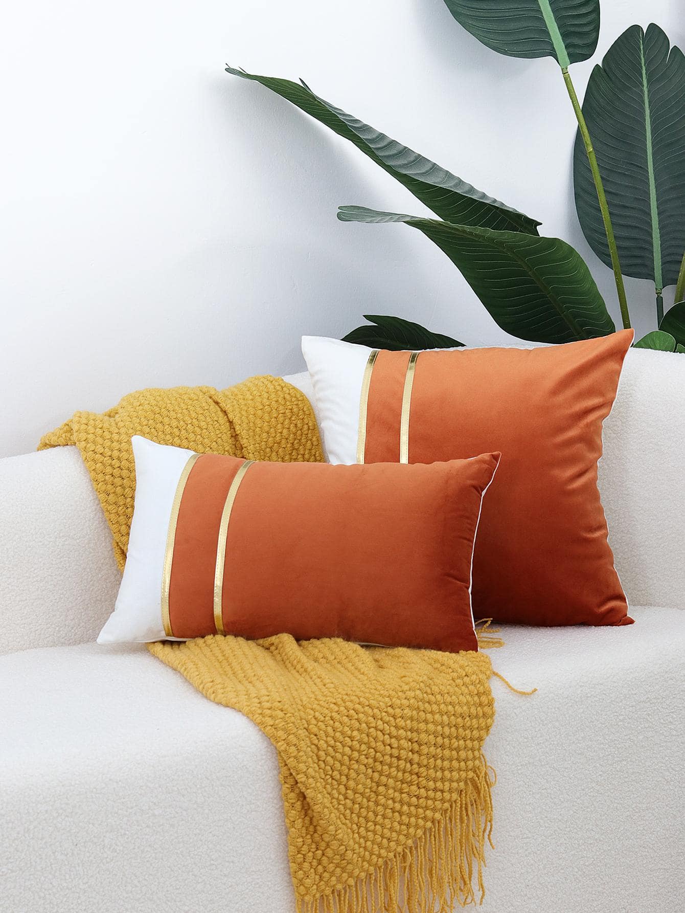 1pc Color Block Cushion Cover Without Filler, Modern Chemical Fiber Decorative Throw Pillow Cover For Home - Orange - View 1