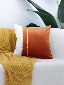 1pc Color Block Cushion Cover Without Filler, Modern Chemical Fiber Decorative Throw Pillow Cover For Home - Orange - View 4