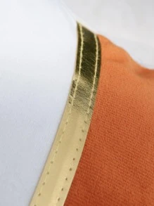 1pc Color Block Cushion Cover Without Filler, Modern Chemical Fiber Decorative Throw Pillow Cover For Home - Orange - View 2