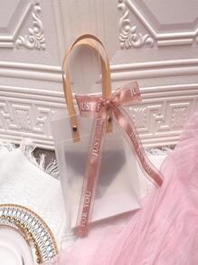 1pc Clear Satchel Bag With Ribbon, PVC Handheld Bow Decor Bag For Party - Clear - View 1