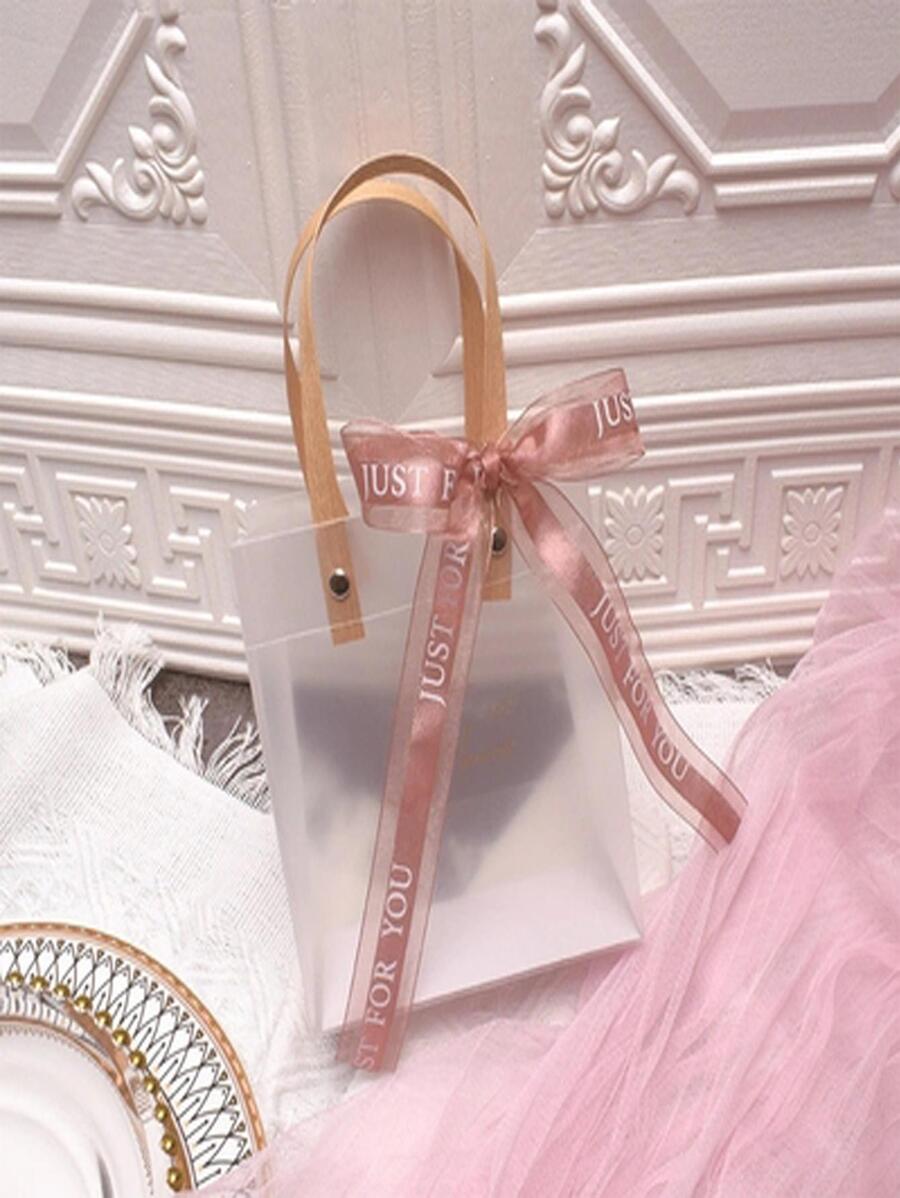 1pc Clear Satchel Bag With Ribbon, PVC Handheld Bow Decor Bag For Party - Clear - View 1