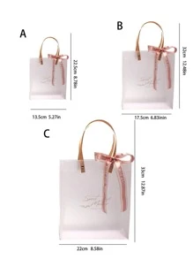 1pc Clear Satchel Bag With Ribbon, PVC Handheld Bow Decor Bag For Party - Clear - View 6