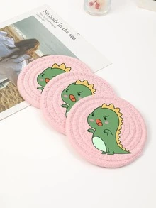 1pc Dinosaur Pattern Table Cup Coaster, Cartoon Cute Fabric Round Coaster For Home, Office - Multicolor - View 3