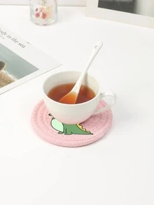 1pc Dinosaur Pattern Table Cup Coaster, Cartoon Cute Fabric Round Coaster For Home, Office - Multicolor - View 6