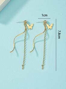 1pair Metallic Fringe Chain & Butterfly Drop Earrings, Wedding Gift - Yellow Gold - View 5
