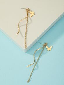1pair Metallic Fringe Chain & Butterfly Drop Earrings, Wedding Gift - Yellow Gold - View 4