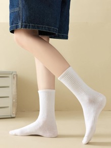 3pairs Women Solid Casual Crew Socks For Daily Life, Fall
