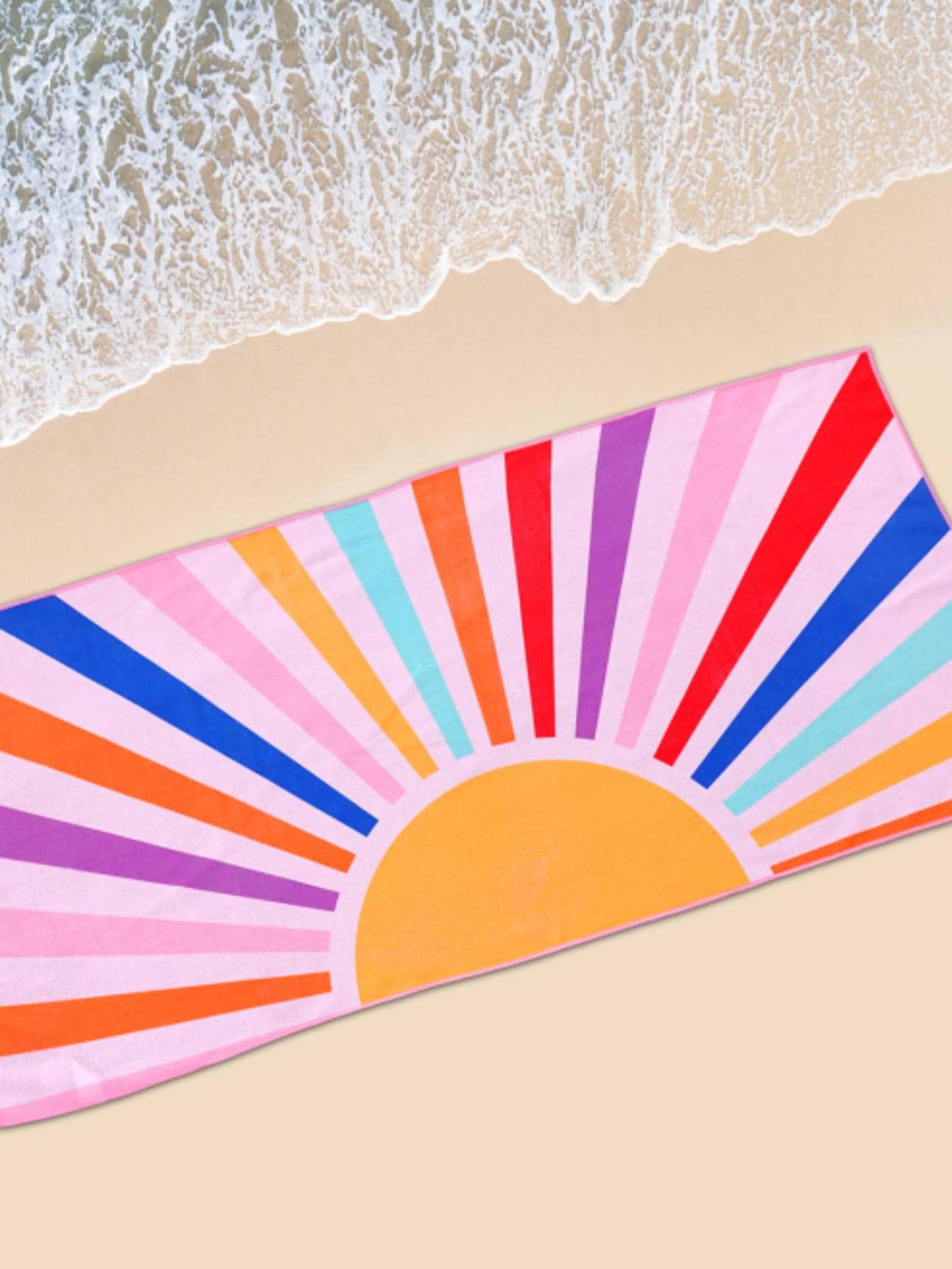 1條太陽圖案沙灘巾，超細纖維矩形旅行沙灘巾，適合游泳、潛水、夏季 - 彩色 - 查看 1