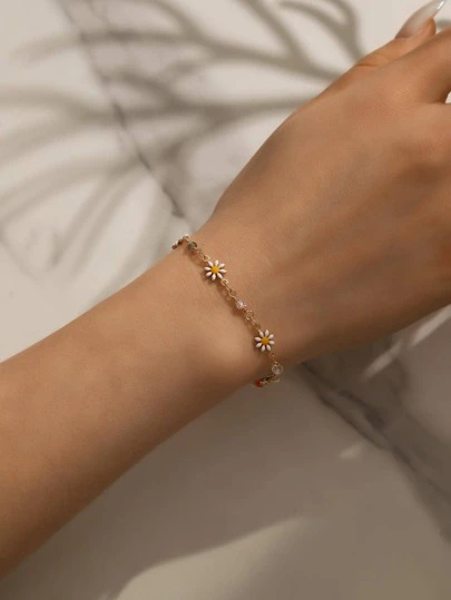 1入組時尚銅雛菊裝飾手鏈適合女士適用於約會裝飾用品