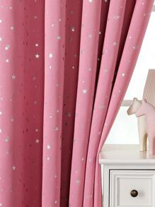 星形圖案單片窗簾，臥室和客廳現代滌綸單片窗簾 - 粉色 - 查看 1