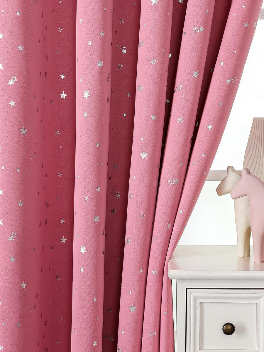 星形圖案單片窗簾，臥室和客廳現代滌綸單片窗簾 - 粉色 - 查看 1