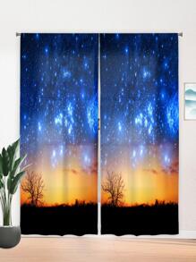 Galaxy Pattern Single Panel Curtain, Modern Elastane Single Panel Curtain For Bedroom And Living Room - Multicolor - View 2