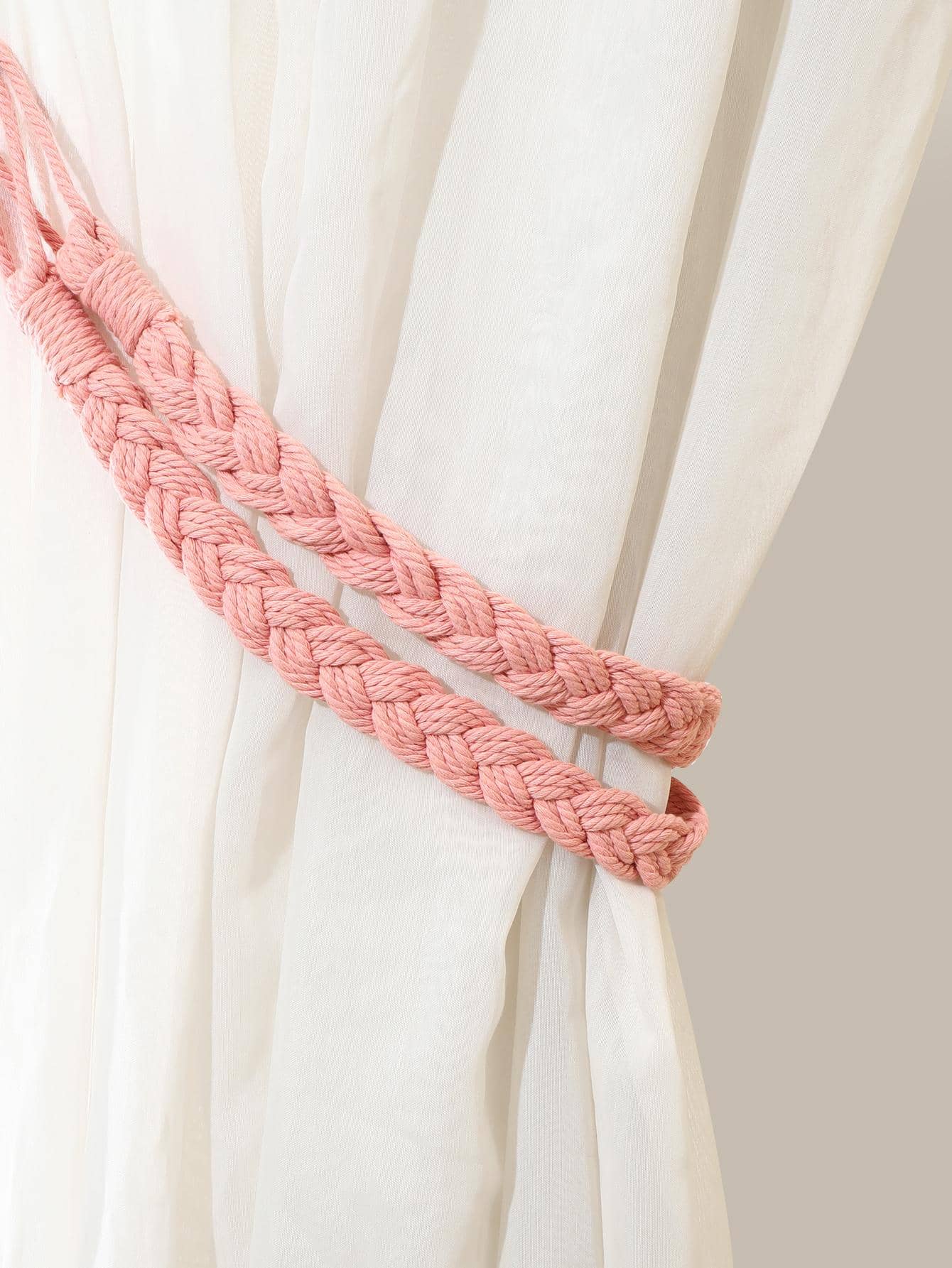 2pcs/set Polyester Curtain Tieback, Modern Solid Color Woven Curtain Strap Tie For Home - Coral Pink - View 1