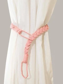 2pcs/set Polyester Curtain Tieback, Modern Solid Color Woven Curtain Strap Tie For Home - Coral Pink - View 2