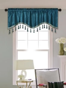 1 pieza Cenefa de ventana con diseño de fleco - Agua verde azul - Ver 2
