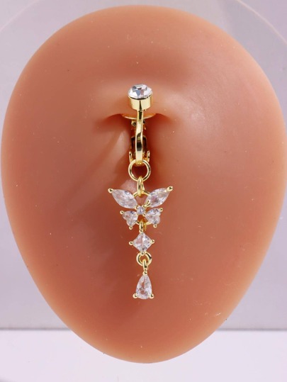 1 pièce Faux Piercing Anneau À Nombril Avec Rose Design Papillon Pour Pour Femme Bijou Cuivre Bijou