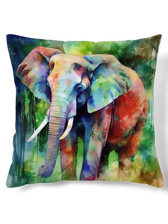 1pc Elephant Print Cushion Cover Without Filler, Woven Fabric Decorative Throw Pillow Case For Living Room, Home Decor
