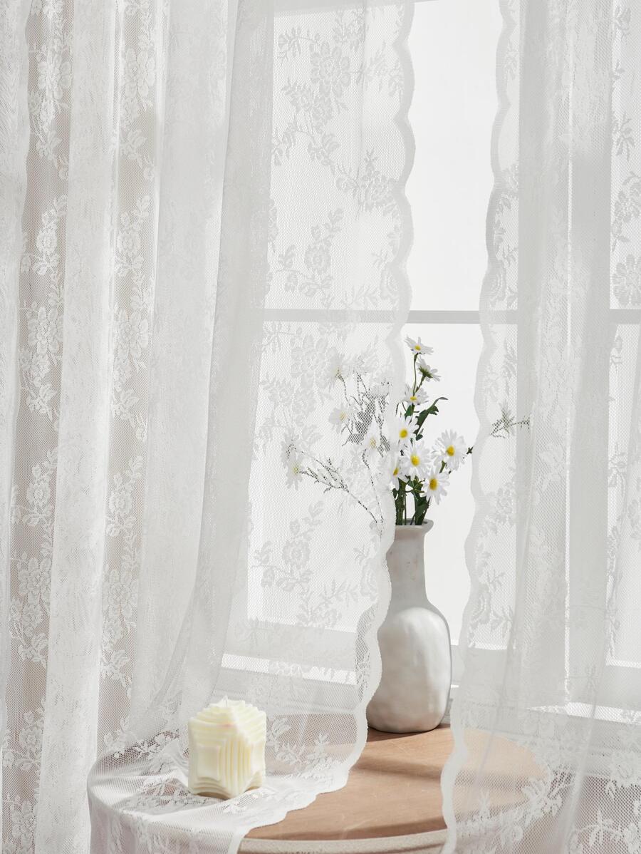 1入組蕾絲窗簾透光簾織花窗戶門陽臺臥室韓式清新田園成品窗簾，家居裝飾婚禮客廳臥室波西米亞窗簾，公主風格 - 白色 - 查看 1