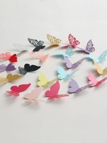 12pcs/set Black 3D Butterfly Sticker, Modern Hollow Out Design Self Adhesive 3D Butterfly Wall Decor For Home - Black - View 5